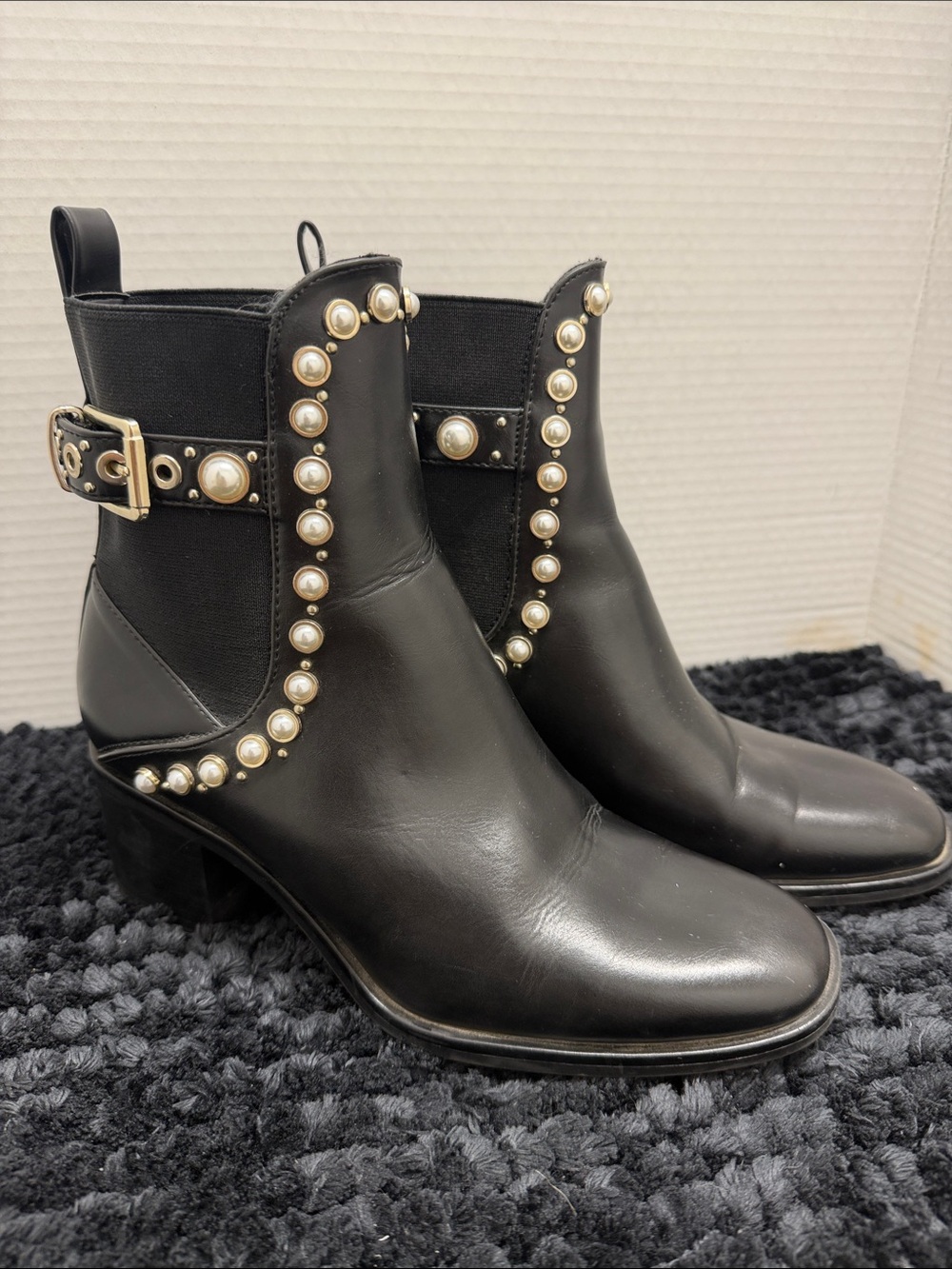 ZARA Black Pearl-Stud Ankle Boots - Women